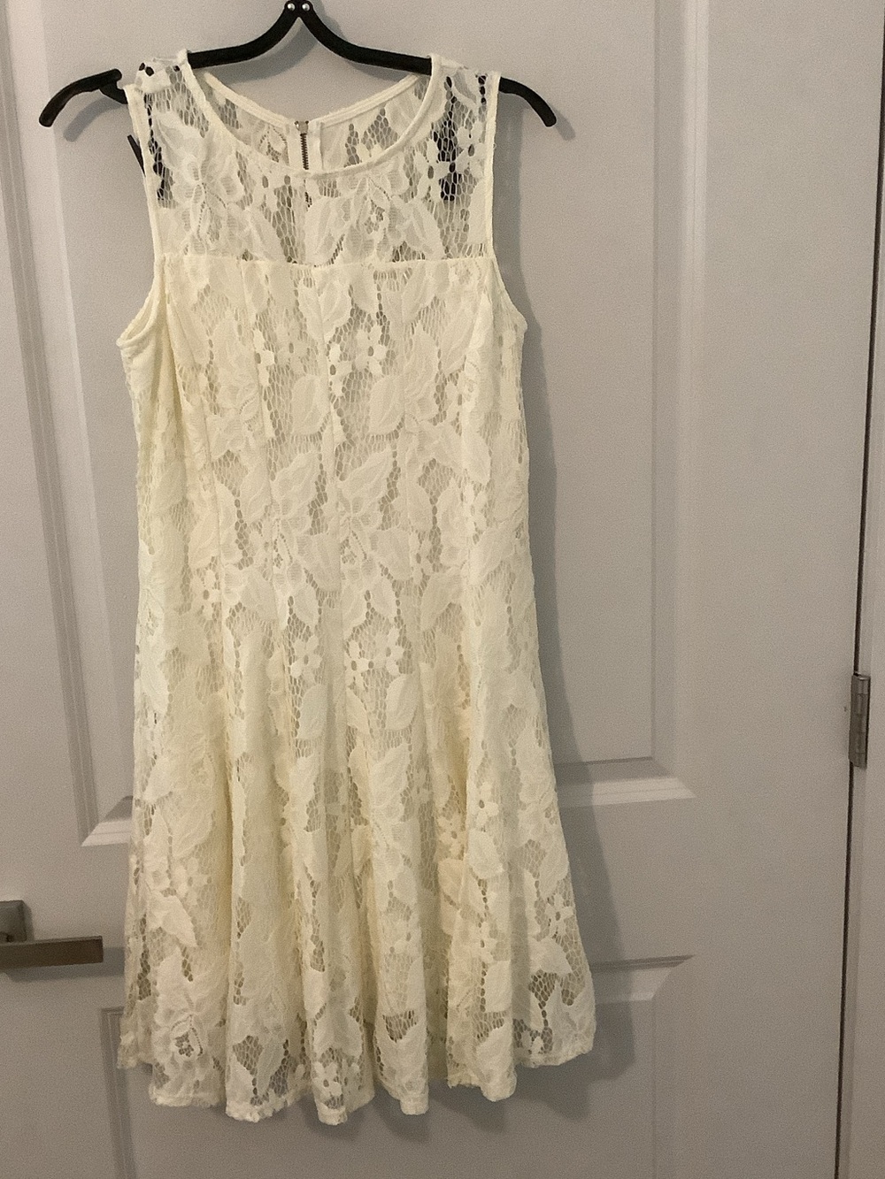 Sleeveless Cream Lace Midi Dress with Floral Overlay